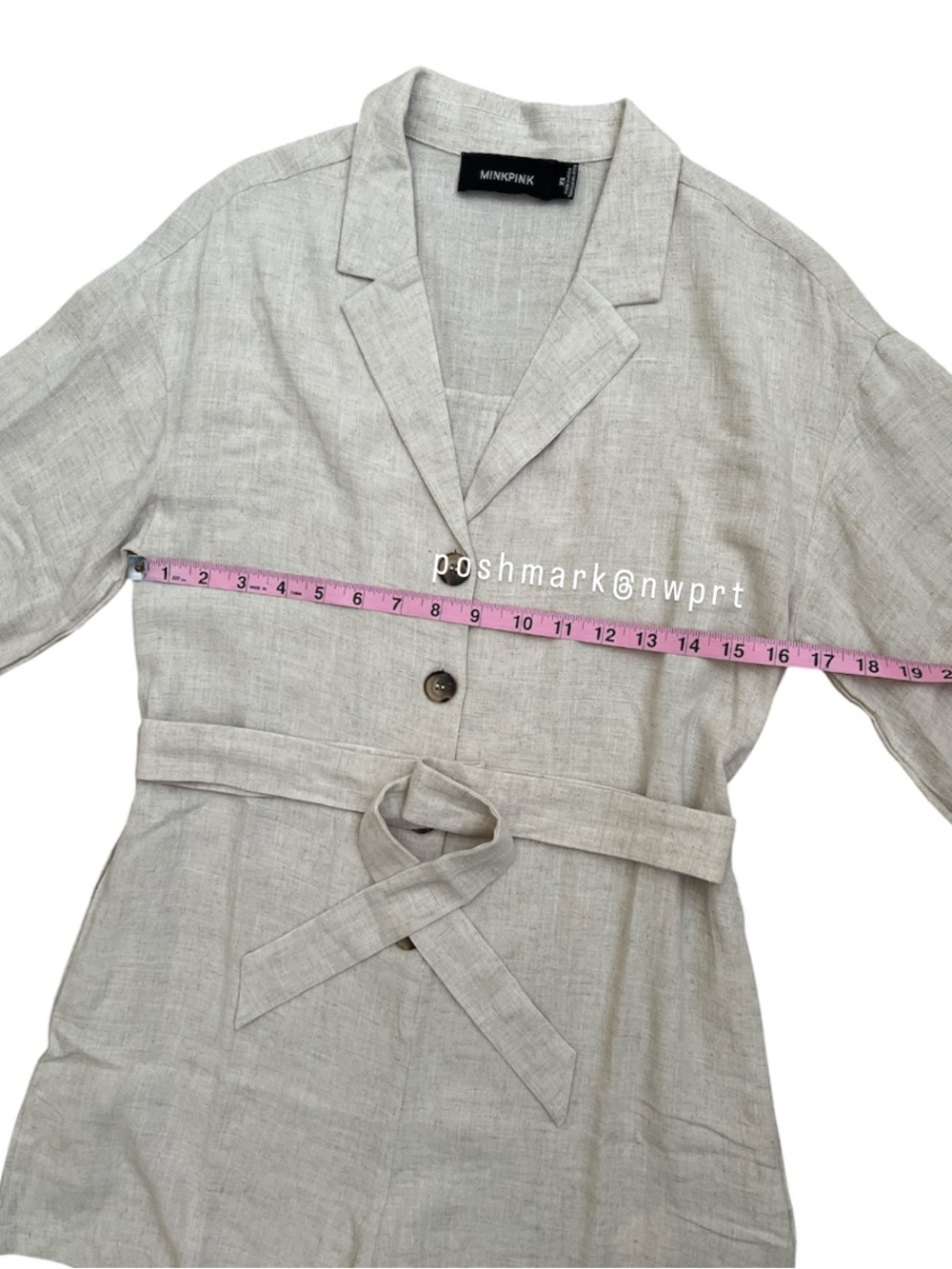 MINKPINK Alyssa Playsuit Linen Belted Romper Shorts Beige Khaki XS 0 2 Revolve - Picture 8 of 11